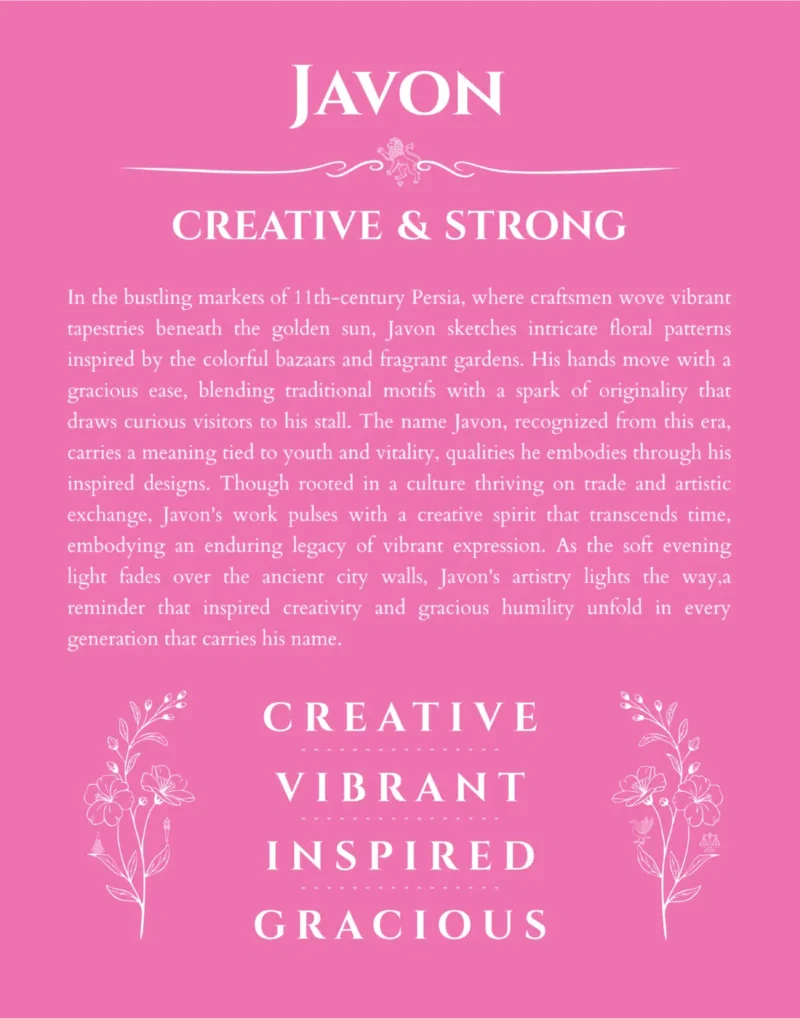 Javon name meaning wall art by Get Your Story in pink