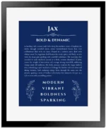 Jax custom name print for wall display in deep blue with black matte frame