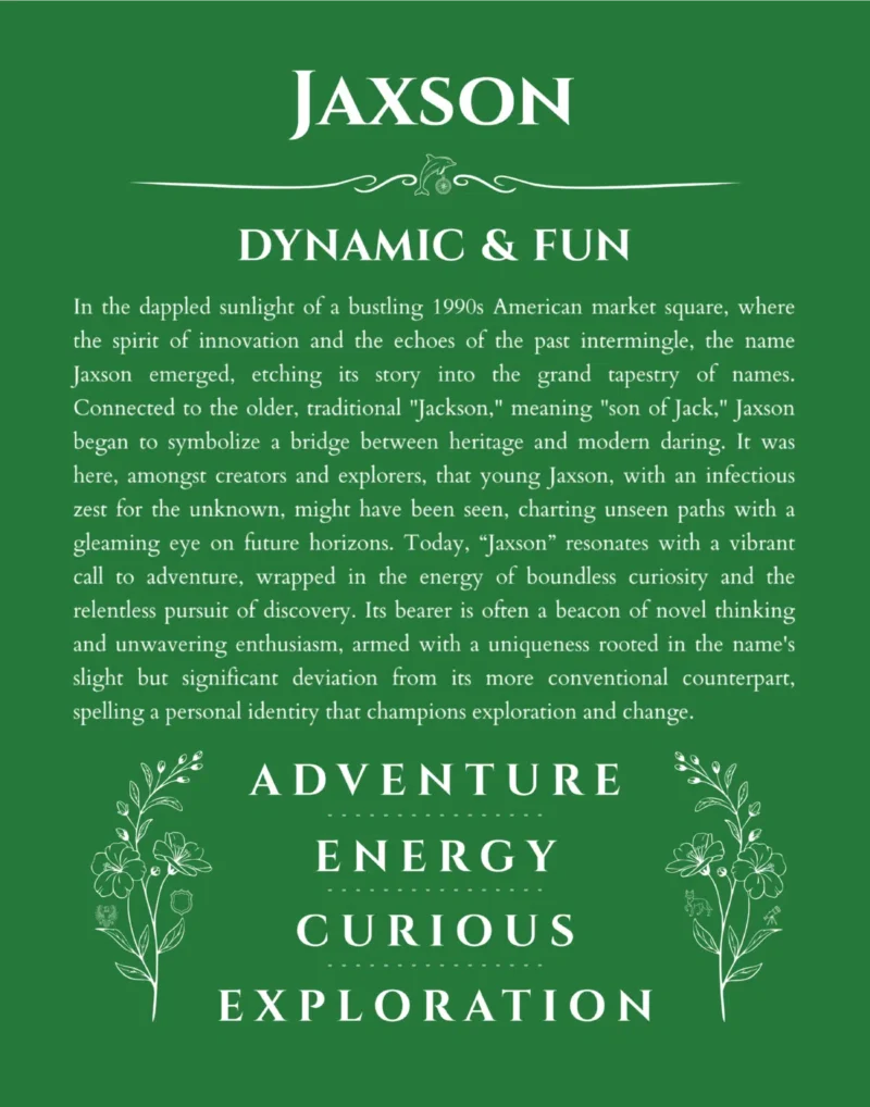 Jaxson name meaning wall art by Get Your Story in dark green