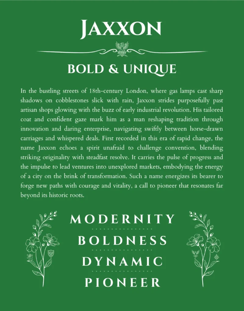 Jaxxon personalized name meaning print in dark green