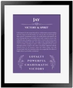 Jay name meaning wall art by Get Your Story in purple with black matte frame