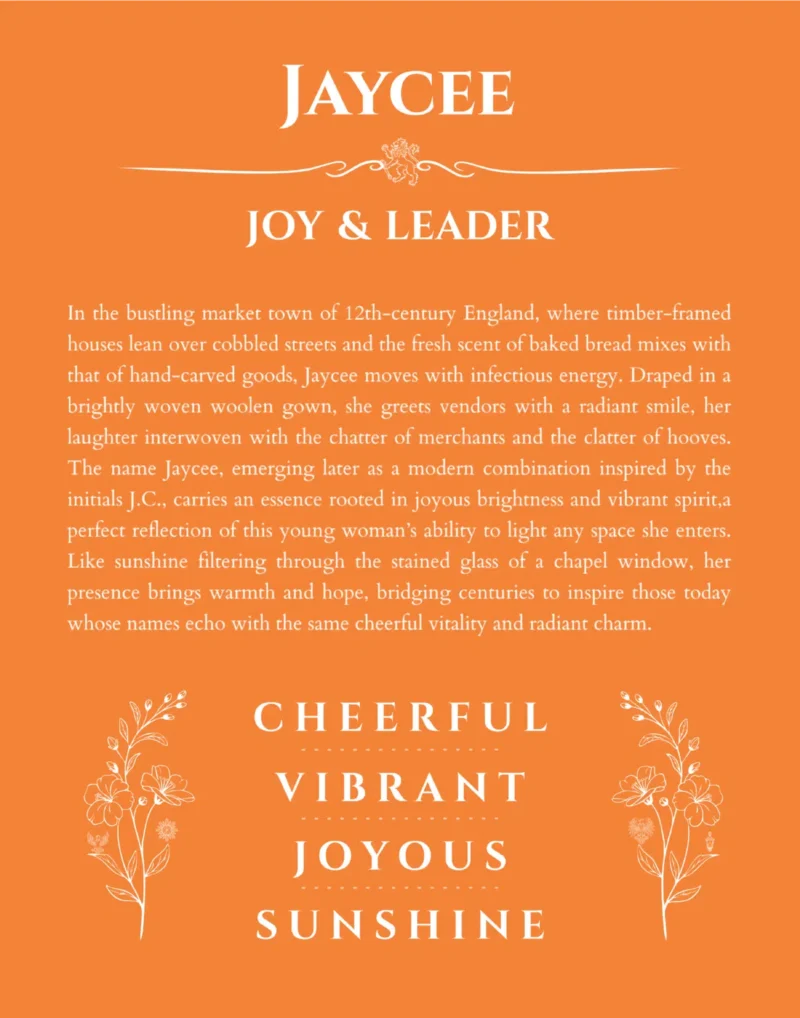 Jaycee personalized wall art with the story of your name in orange
