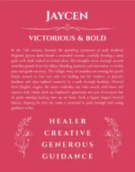 Jaycen personalized name print with origin and traits in red