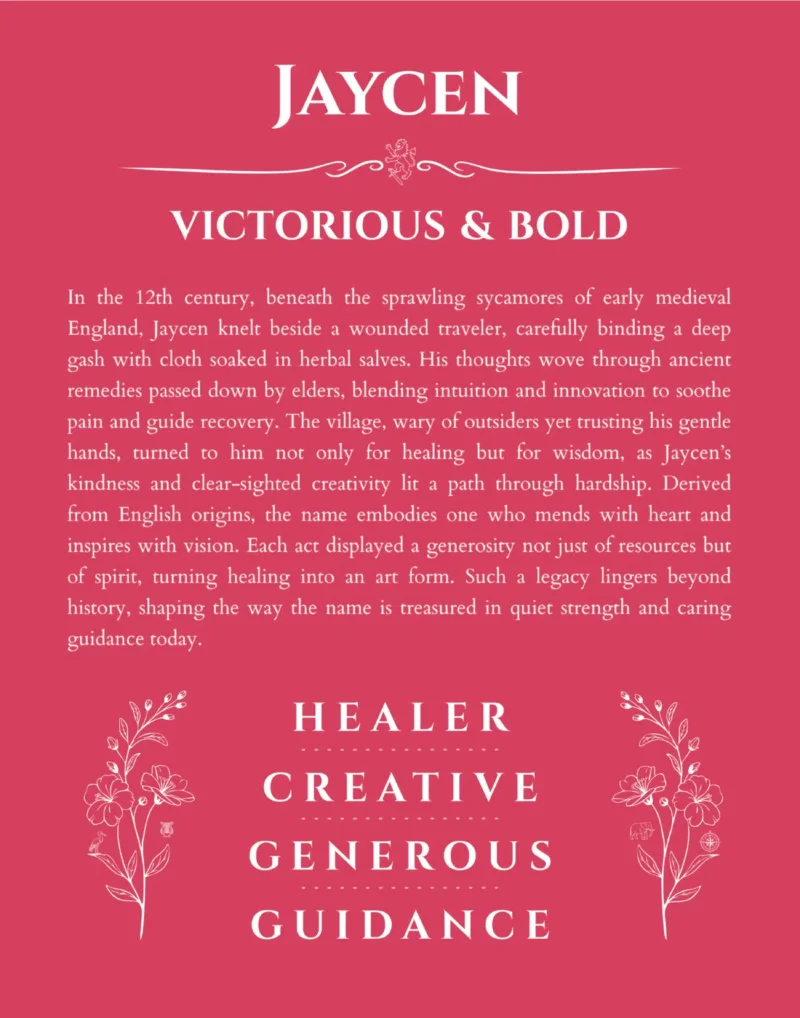Jaycen personalized name print with origin and traits in red