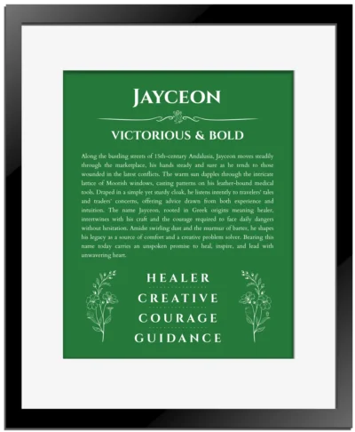 Jayceon custom name print for wall display in dark green with black matte frame