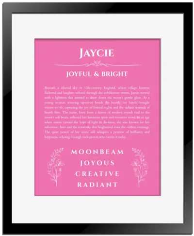 Jaycie custom name print for wall display in pink with black matte frame