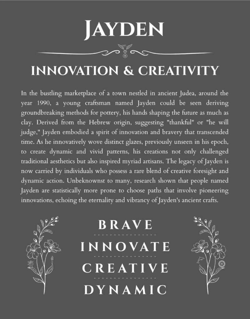 Jayden personalized name art with origin story in gray