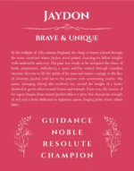 Jaydon name origin print with meaning and traits in red