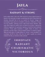 Jayla personalized name art with origin story in purple