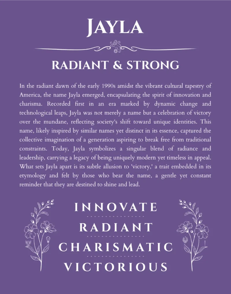Jayla personalized name art with origin story in purple