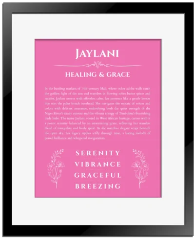 Jaylani name meaning gift print in pink with black matte frame