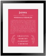 Jayna name meaning gift print in red with black matte frame