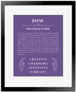 Jayse name meaning wall art by Get Your Story in purple with black matte frame