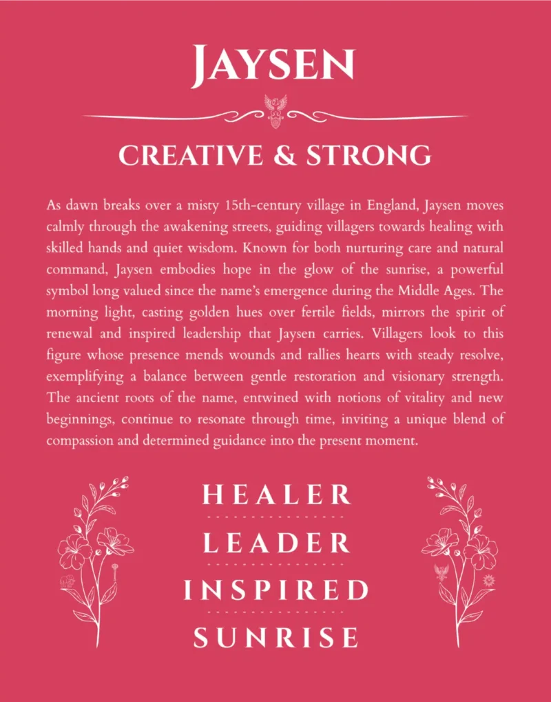 Jaysen personalized name art with origin story in red
