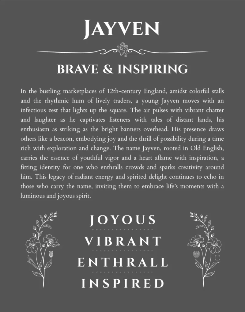 Jayven personalized name art with origin story in gray