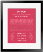 Jayvon name meaning gift print in red with black matte frame