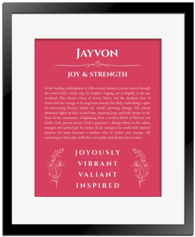 Jayvon name meaning gift print in red with black matte frame