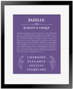 Jazelle custom name print for wall display in purple with black matte frame