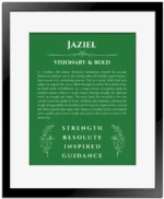 Jaziel name meaning gift print in dark green with black matte frame