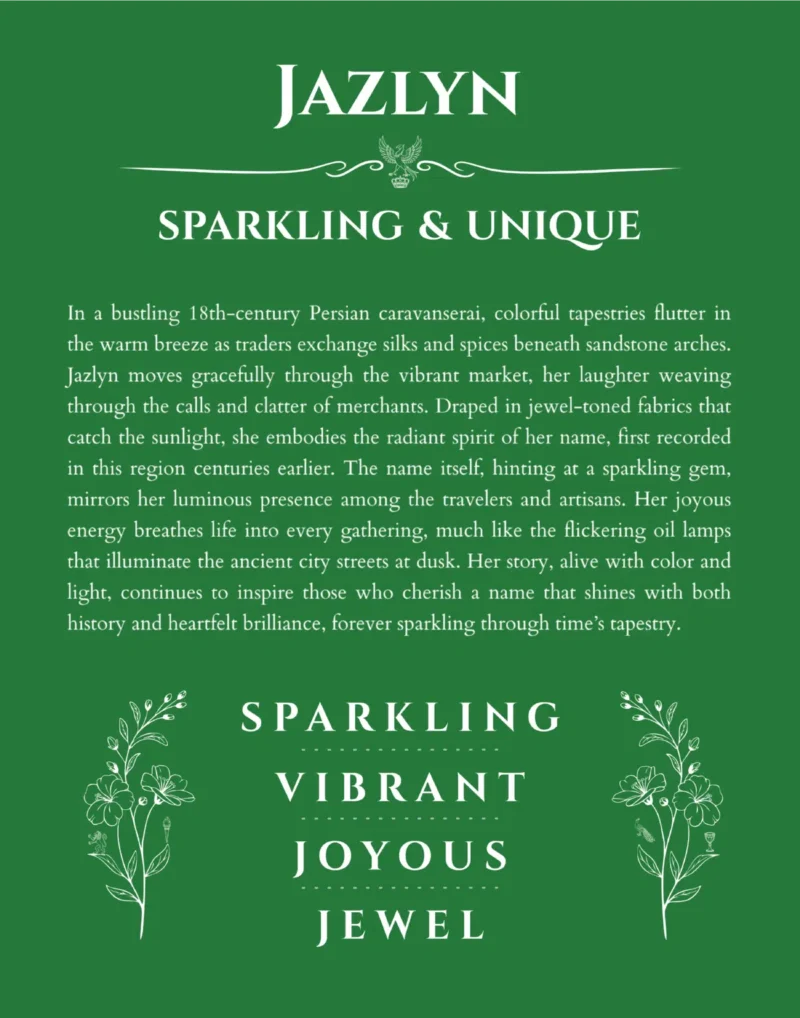 Jazlyn custom name print for wall display in dark green