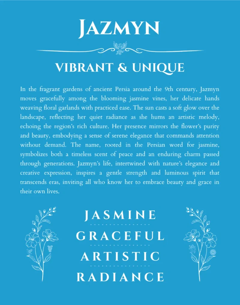 Jazmyn personalized name meaning print in blue