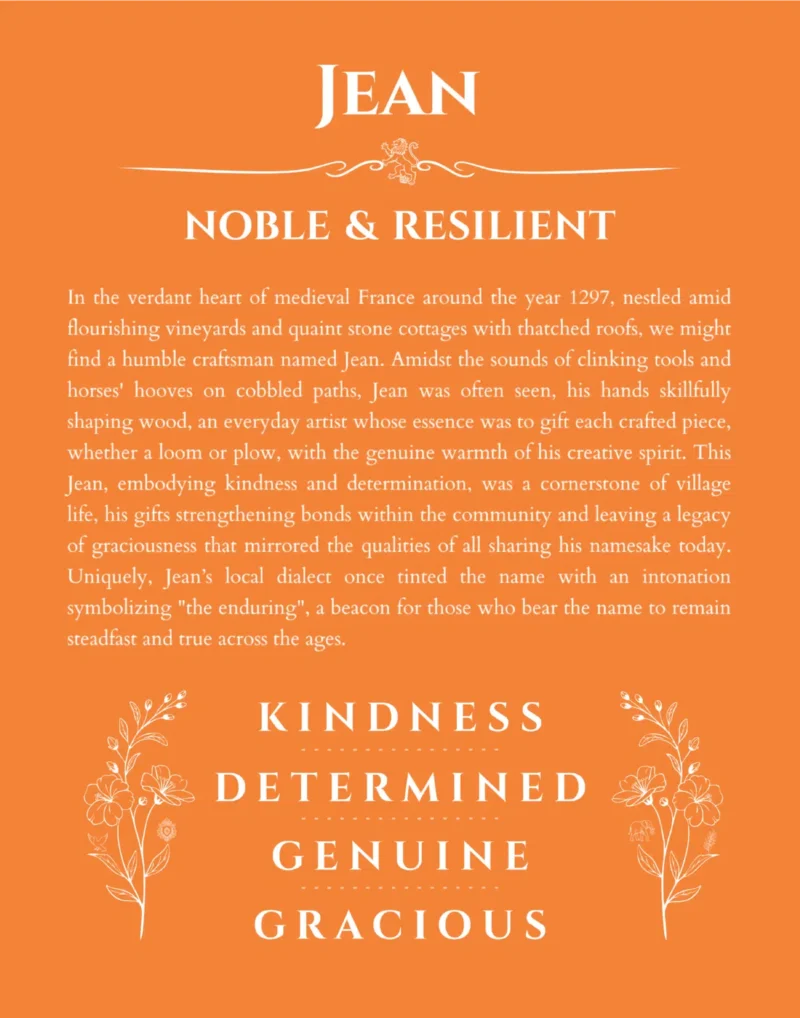 Jean personalized name print with origin and traits in orange
