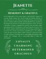 Jeanette custom name art showing meaning and origin in dark green