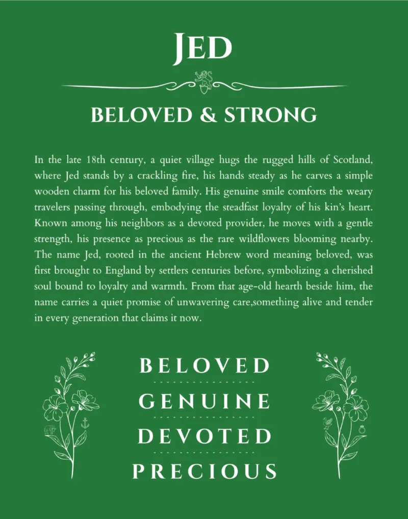 Jed personalized name meaning print in dark green