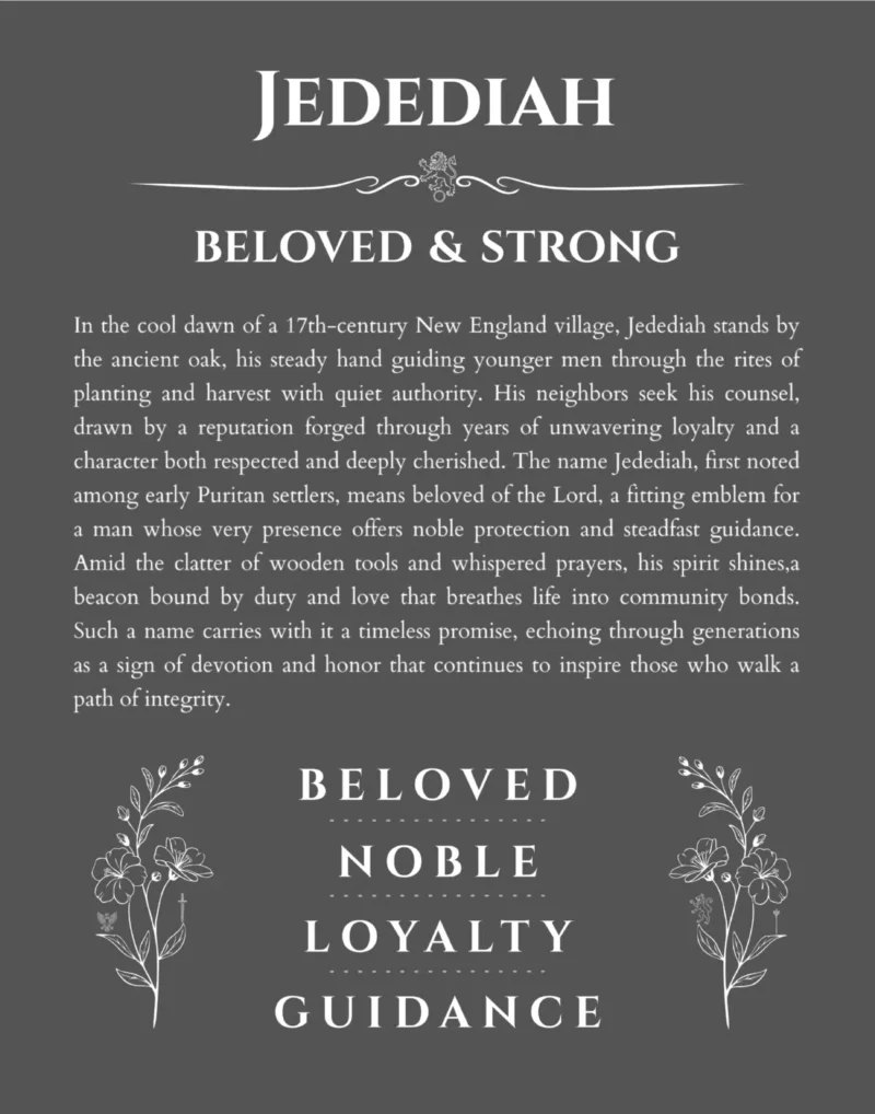 Jedediah personalized name print with origin and traits in gray