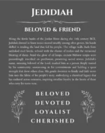Jedidiah name origin print with meaning and traits in gray