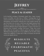 Jeffrey personalized name print with origin and traits in gray