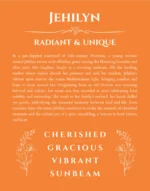Jehilyn personalized name print with origin and traits in orange