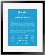 Jemma custom name meaning print in blue with black matte frame