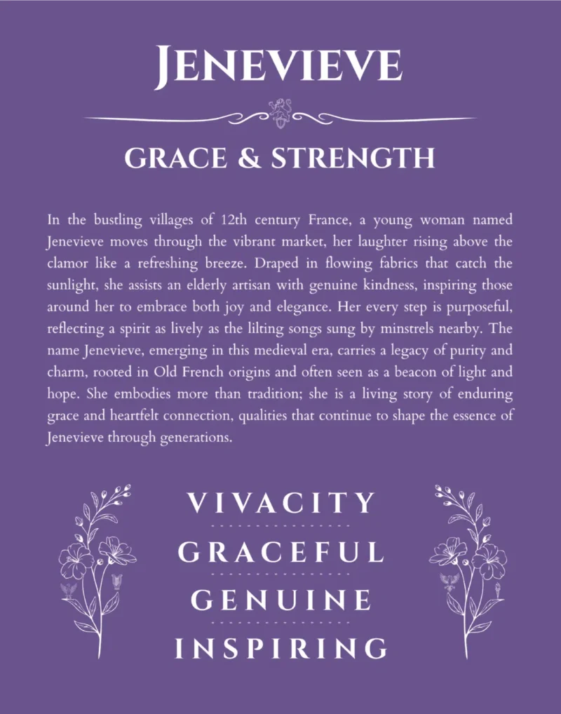 Jenevieve personalized wall art with the story of your name in purple