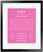 Jennie name meaning gift print in pink with black matte frame