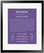 Jennifer name meaning gift print in purple with black matte frame