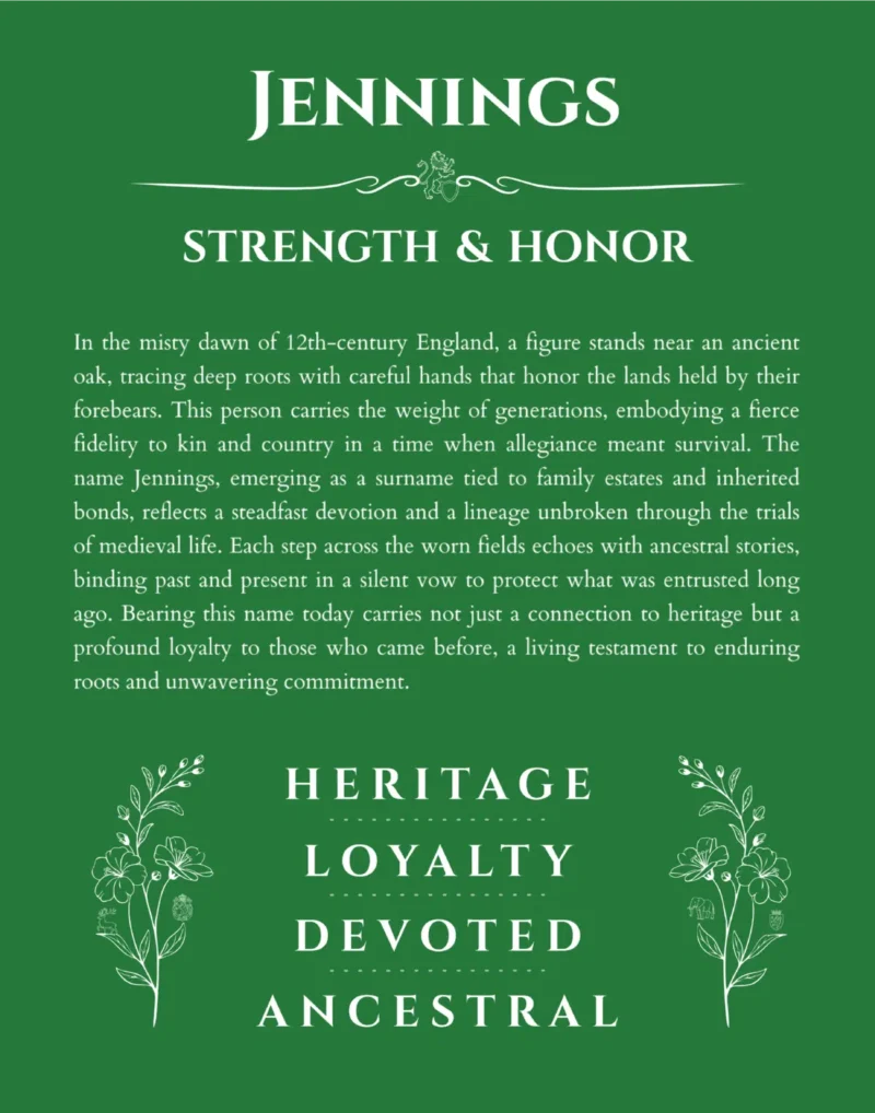 Jennings custom name meaning print in dark green