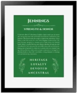 Jennings custom name meaning print in dark green with black matte frame