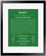 Jenny custom name print for wall display in dark green with black matte frame