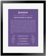 Jensen name meaning gift print in purple with black matte frame