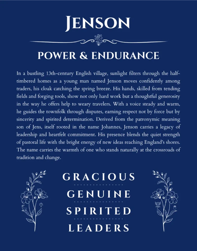 Jenson personalized name meaning print in deep blue