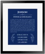 Jenson personalized name meaning print in deep blue with black matte frame