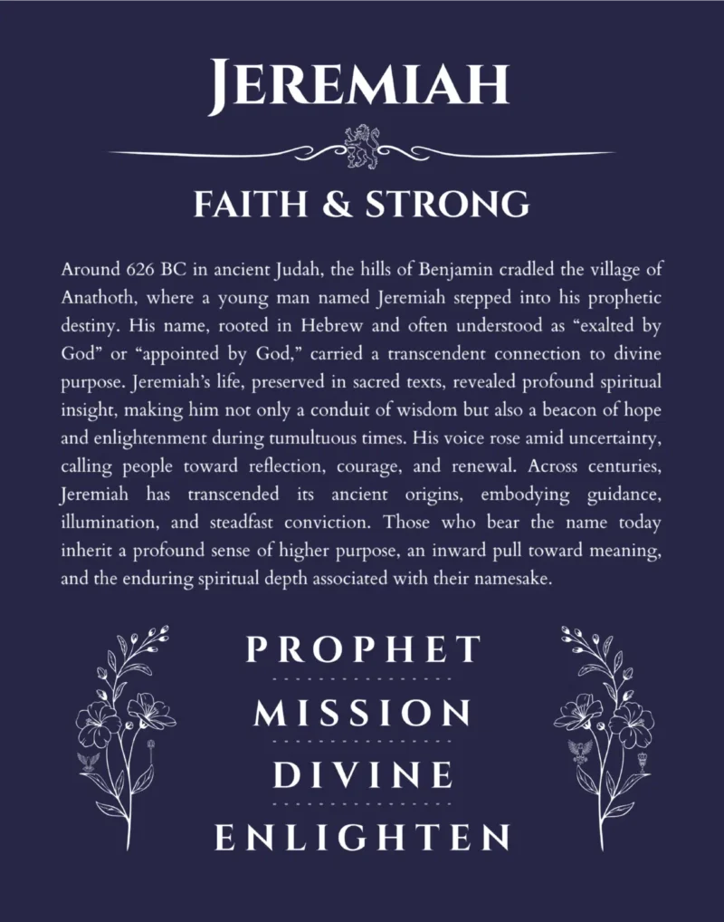 Jeremiah custom name meaning print in navy blue