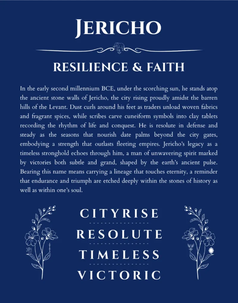 Jericho personalized name print with origin and traits in deep blue