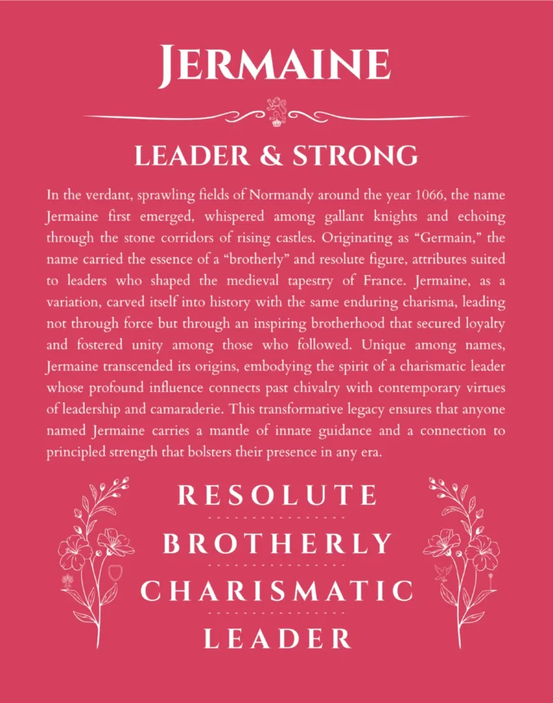 Jermaine personalized name art with origin story in red