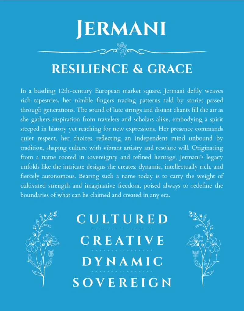 Jermani custom name art showing meaning and origin in blue