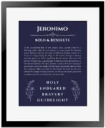 Jeronimo custom name print for wall display in navy blue with black matte frame