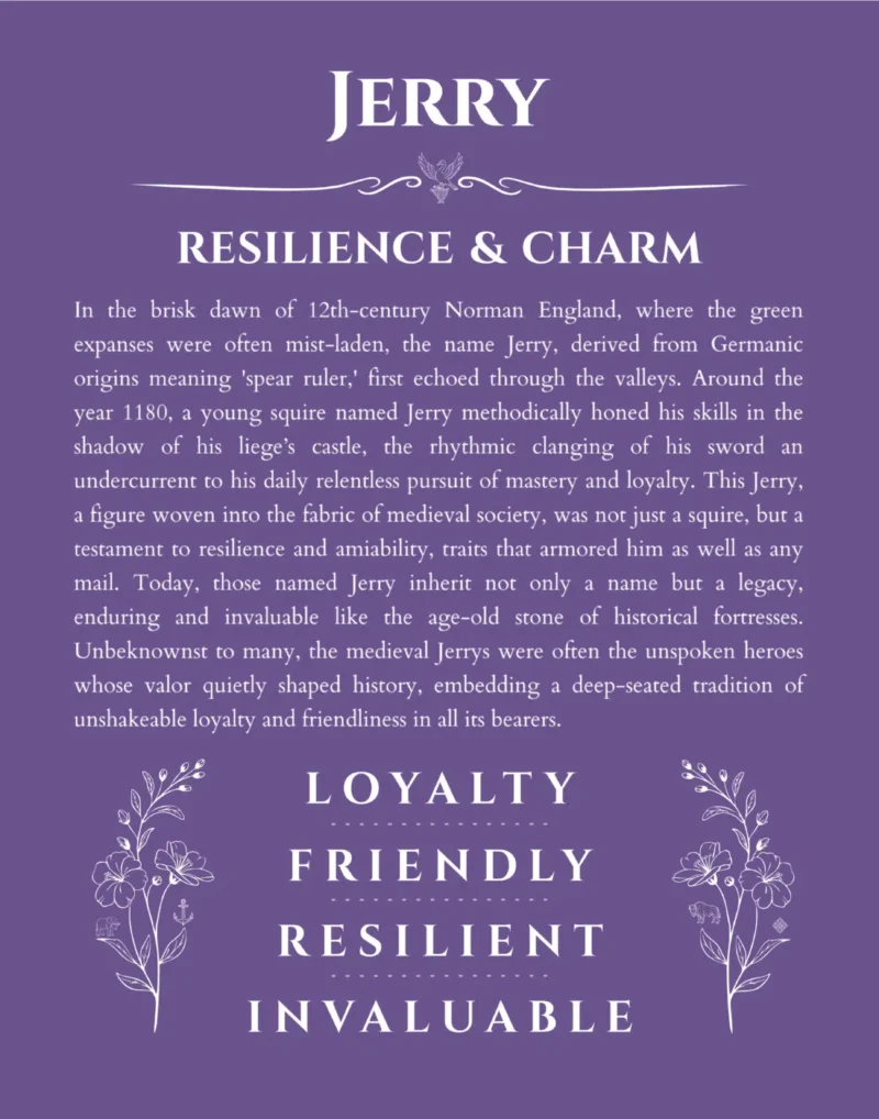 Jerry personalized name meaning print in purple