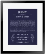 Jersey custom name print for wall display in navy blue with black matte frame