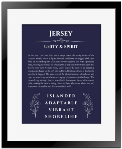 Jersey custom name print for wall display in navy blue with black matte frame